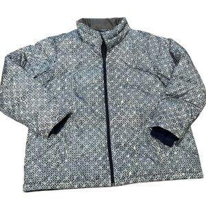 Lands' End Blue and White Down Filled Full Zip Puffer Jacket